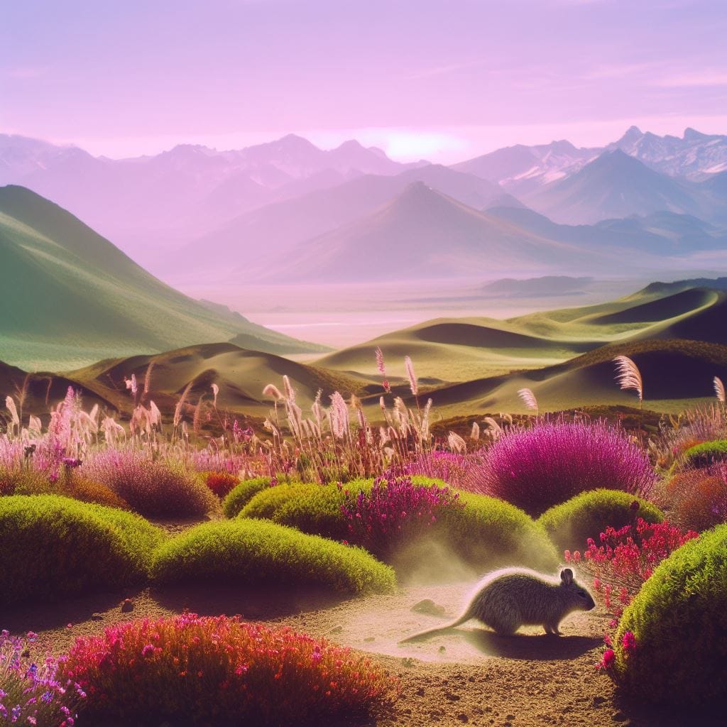 Simulation de la vision de l’Octodon degus, générée par IA, illustrant la perception des couleurs et des UV.